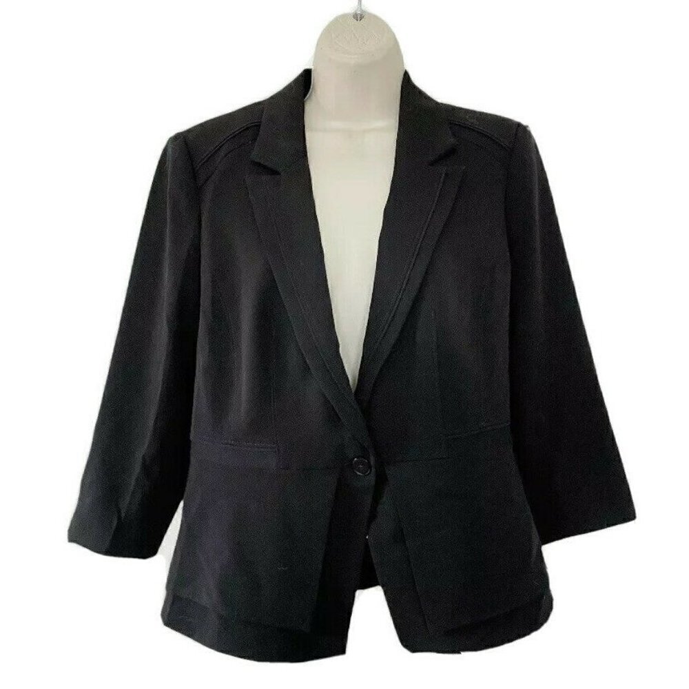 White House Black Market Black Single Button Blazer Notch Collar 8